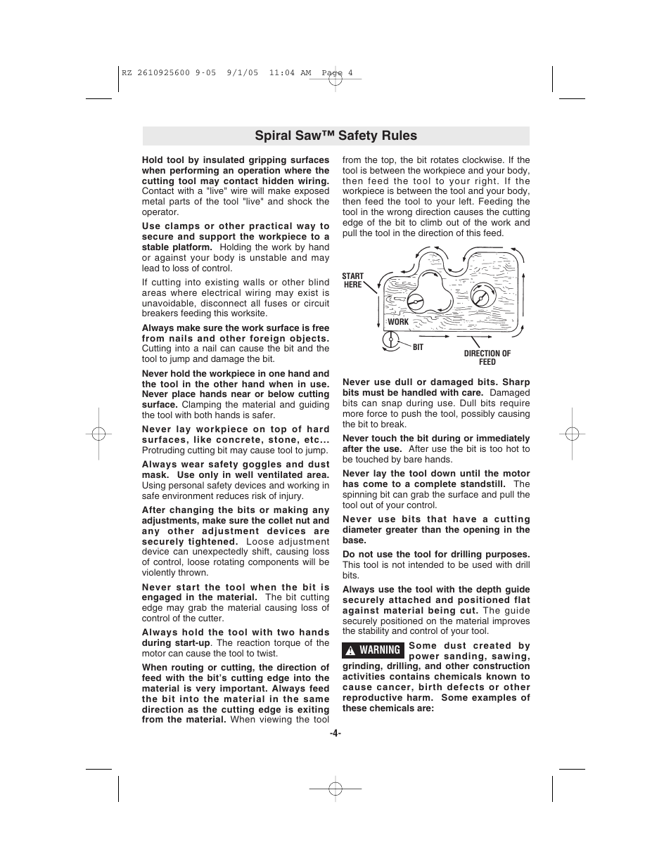 Spiral saw™ safety rules | Bosch ROTOZIP RZ18V User Manual | Page 4 / 64