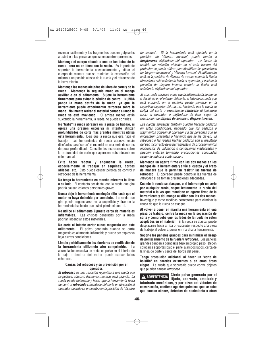 Bosch ROTOZIP RZ18V User Manual | Page 46 / 64
