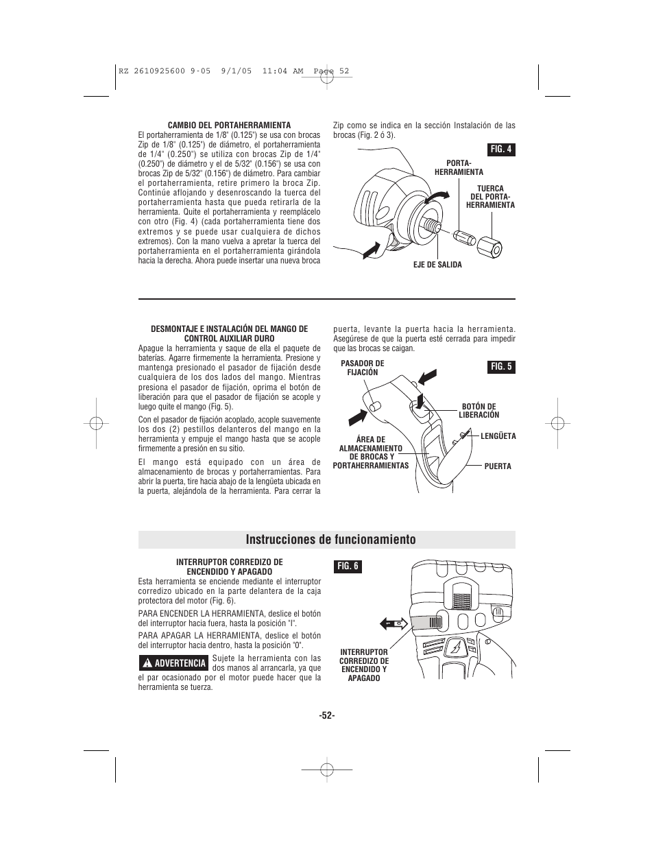 Instrucciones de funcionamiento | Bosch ROTOZIP RZ18V User Manual | Page 52 / 64
