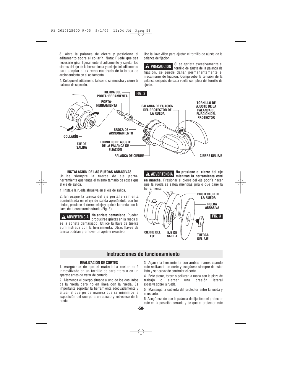 Instrucciones de funcionamiento | Bosch ROTOZIP RZ18V User Manual | Page 58 / 64