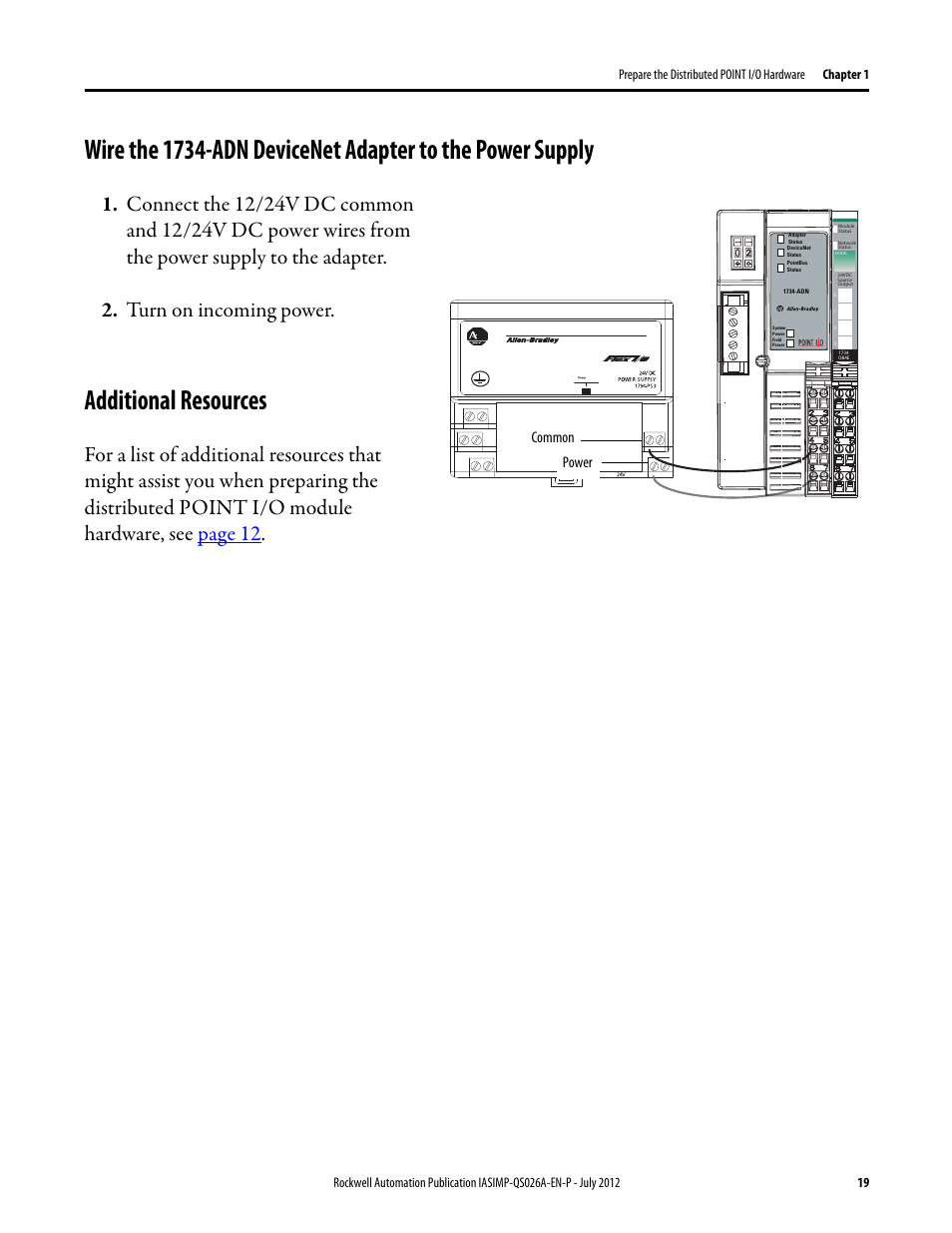 Additional resources, Common power | Rockwell Automation Logix5000 Control Systems: Connect POINT I/O Modules over a DeviceNet Network Quick Start User Manual | Page 19 / 62