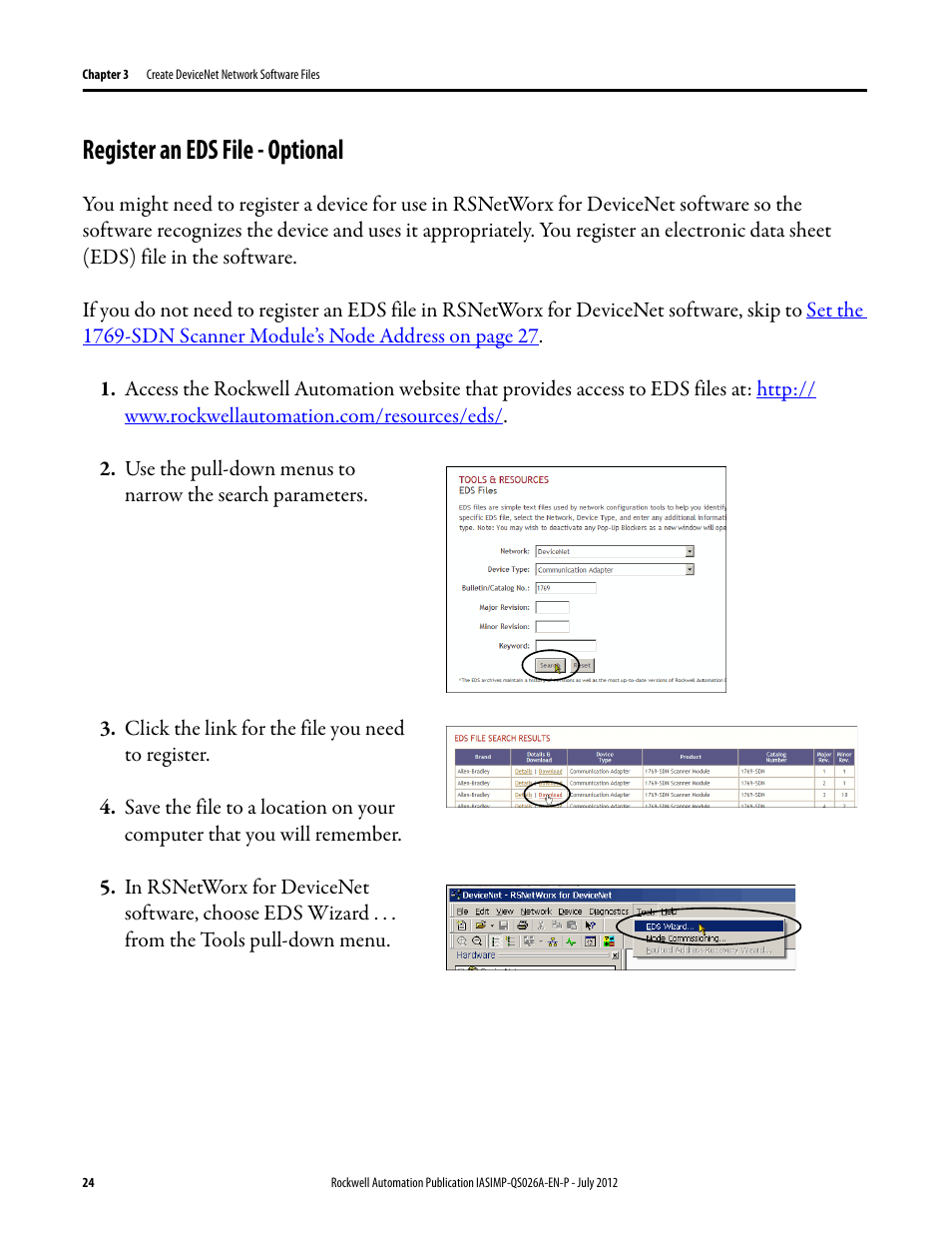 Register an eds file - optional, Register an eds, File - optional | Rockwell Automation Logix5000 Control Systems: Connect POINT I/O Modules over a DeviceNet Network Quick Start User Manual | Page 24 / 62