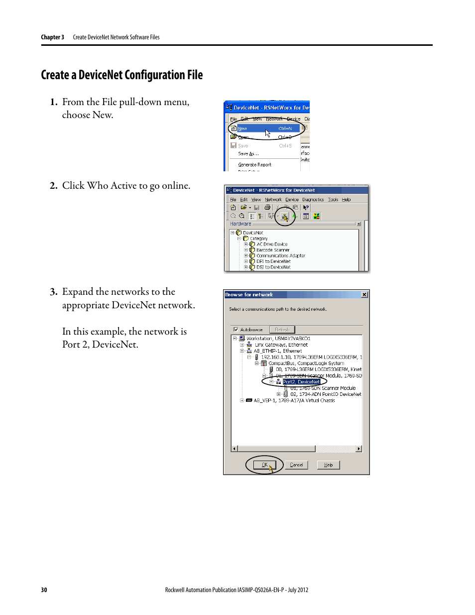 Create a devicenet configuration file, Create a, Devicenet | Configuration file | Rockwell Automation Logix5000 Control Systems: Connect POINT I/O Modules over a DeviceNet Network Quick Start User Manual | Page 30 / 62