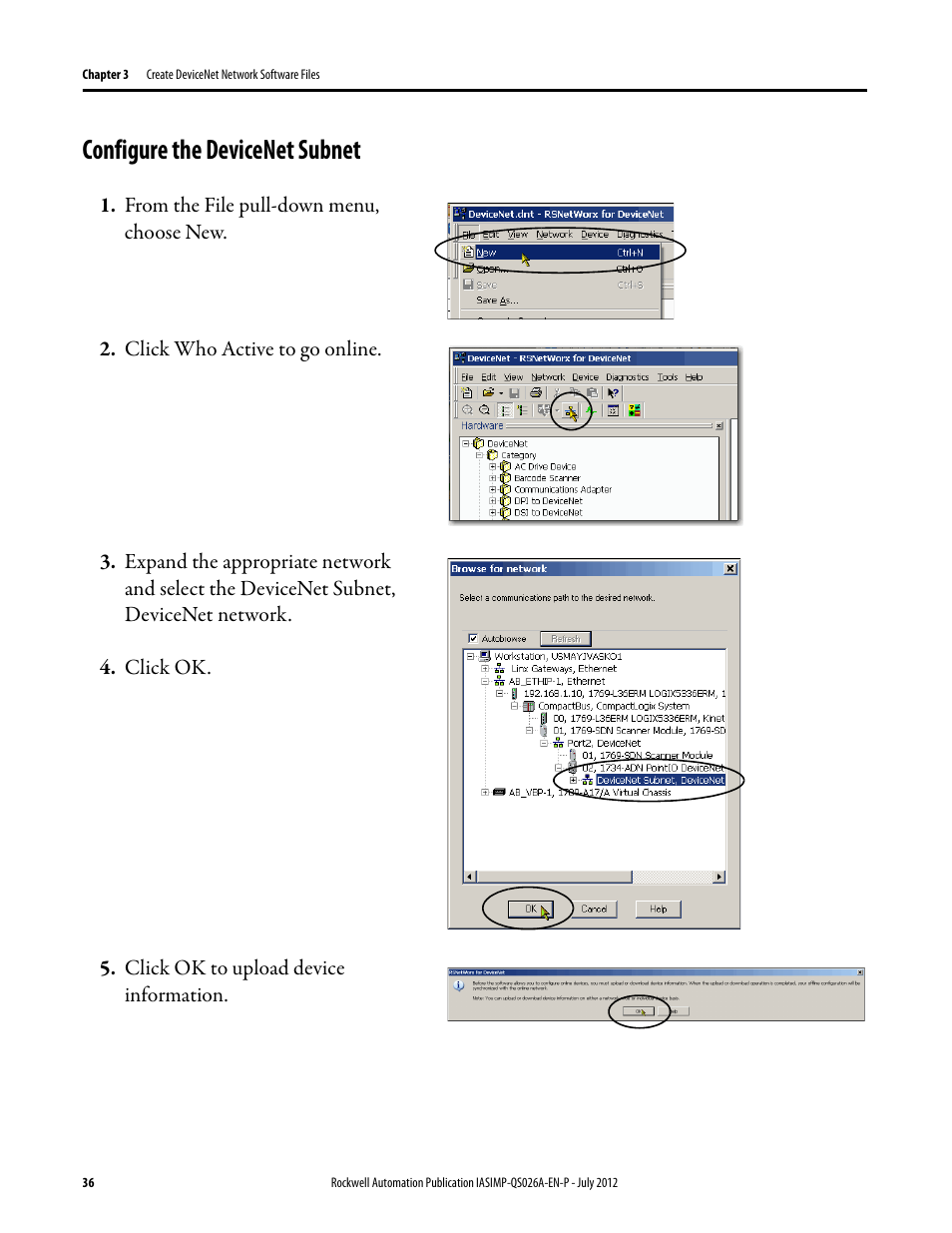 Configure the devicenet subnet, Configure the, Devicenet subnet | Rockwell Automation Logix5000 Control Systems: Connect POINT I/O Modules over a DeviceNet Network Quick Start User Manual | Page 36 / 62