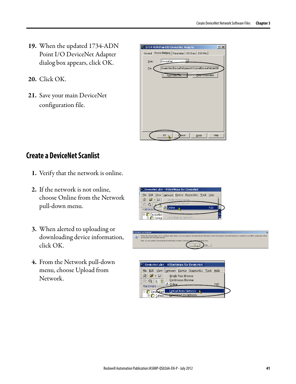 Create a devicenet scanlist, Create a, Devicenet | Scanlist | Rockwell Automation Logix5000 Control Systems: Connect POINT I/O Modules over a DeviceNet Network Quick Start User Manual | Page 41 / 62