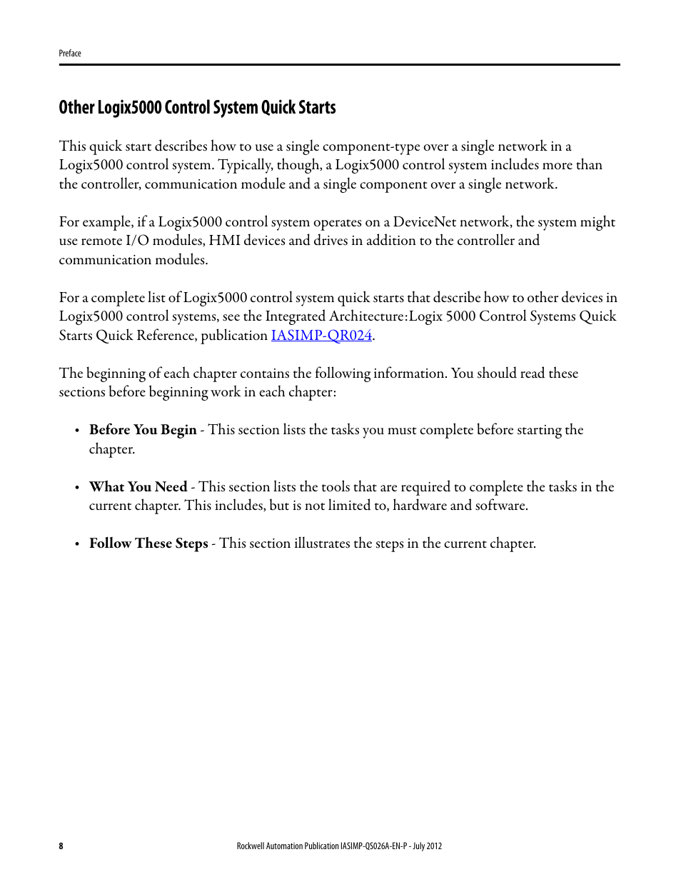 Other logix5000 control system quick starts | Rockwell Automation Logix5000 Control Systems: Connect POINT I/O Modules over a DeviceNet Network Quick Start User Manual | Page 8 / 62