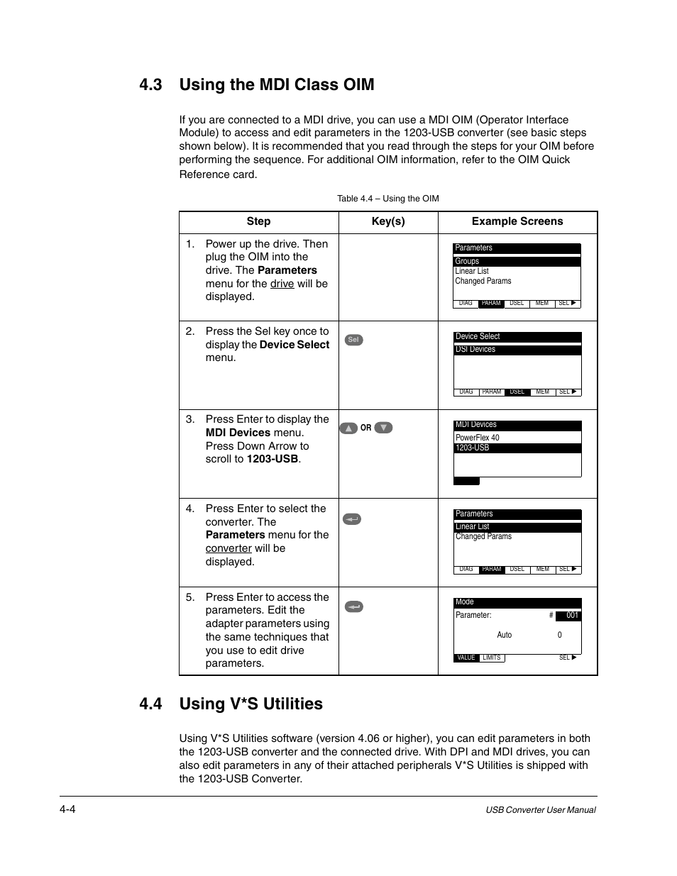 Using the mdi class oim -4, Using v*s utilities -4, 3 using the mdi class oim | 4 using v*s utilities | Rockwell Automation 1203-USB USB Converter  (Same as DRIVES-UM001) Out of synch with AB version. User Manual | Page 22 / 76