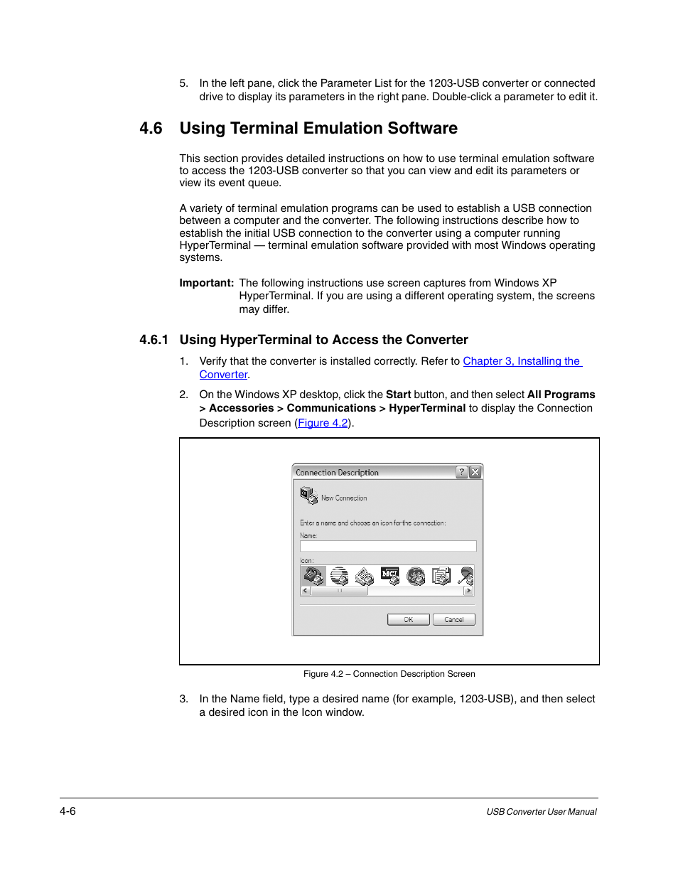 Using terminal emulation software -6, See “using, 6 using terminal emulation software | Rockwell Automation 1203-USB USB Converter  (Same as DRIVES-UM001) Out of synch with AB version. User Manual | Page 24 / 76