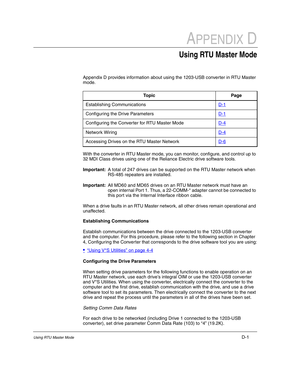 Ppendix, Using rtu master mode | Rockwell Automation 1203-USB USB Converter  (Same as DRIVES-UM001) Out of synch with AB version. User Manual | Page 57 / 76