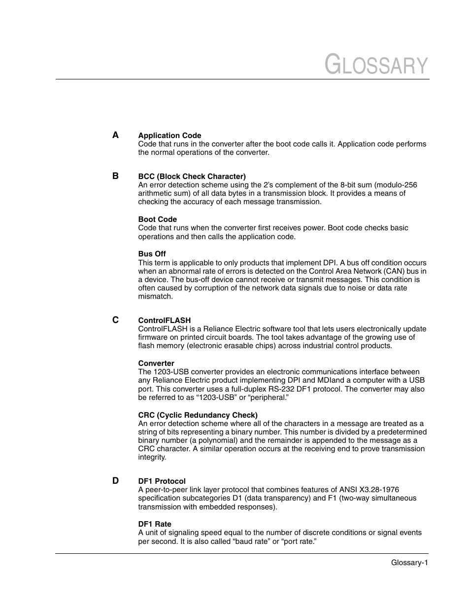 Glossary, Appendix a, Appendix b | Appendix c, Lossary | Rockwell Automation 1203-USB USB Converter  (Same as DRIVES-UM001) Out of synch with AB version. User Manual | Page 67 / 76