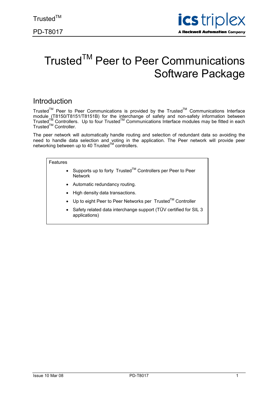 Rockwell Automation T8017 Trusted Peer to Peer Communications User Manual | 46 pages