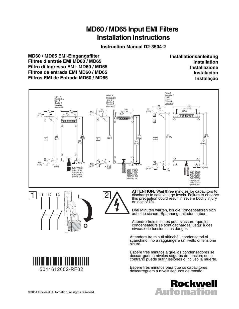 Rockwell Automation MD65 Input EMI Filters Installation User Manual | 4 pages