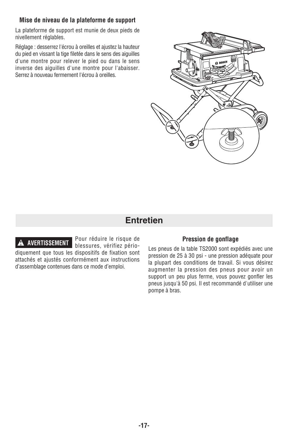 Entretien | Bosch TS2000 User Manual | Page 17 / 28