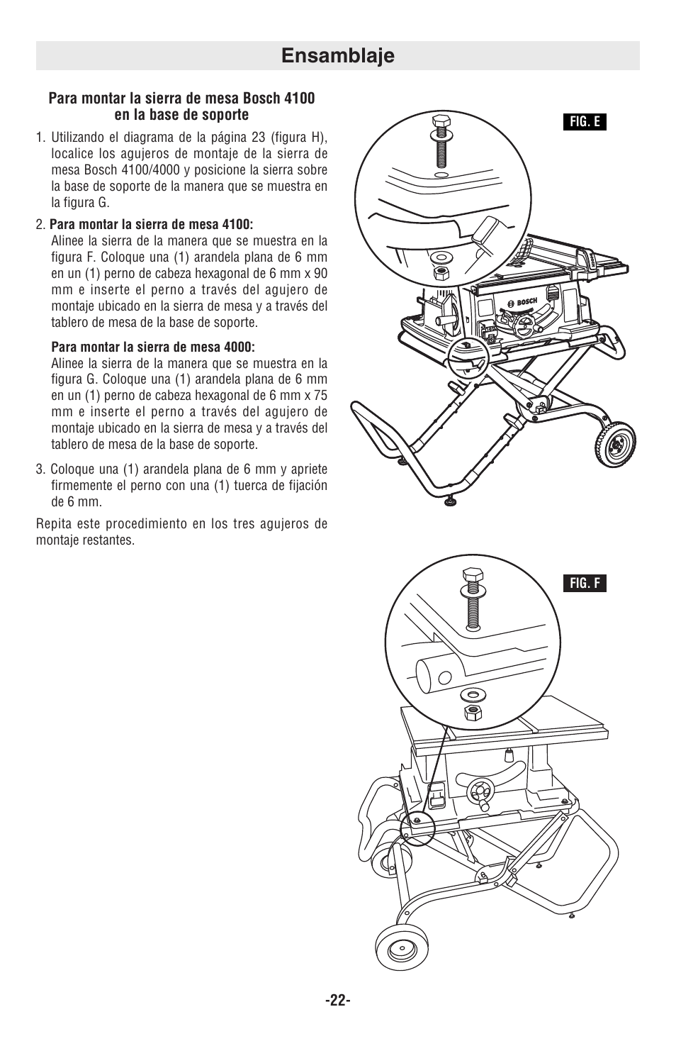 Ensamblaje | Bosch TS2000 User Manual | Page 22 / 28