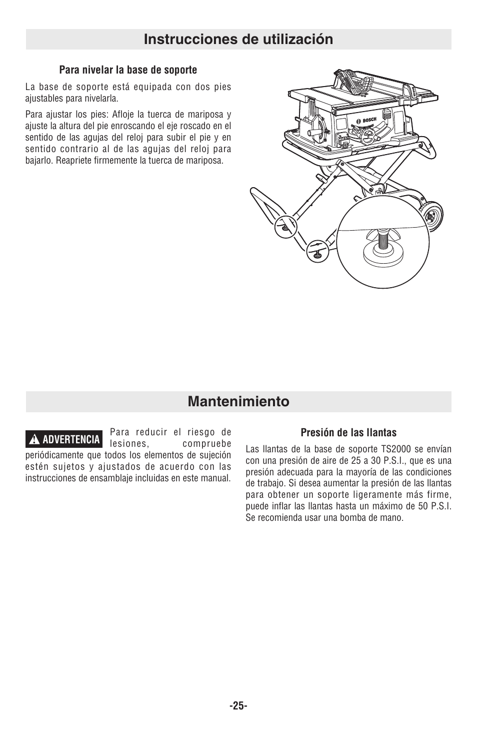 Instrucciones de utilización mantenimiento | Bosch TS2000 User Manual | Page 25 / 28