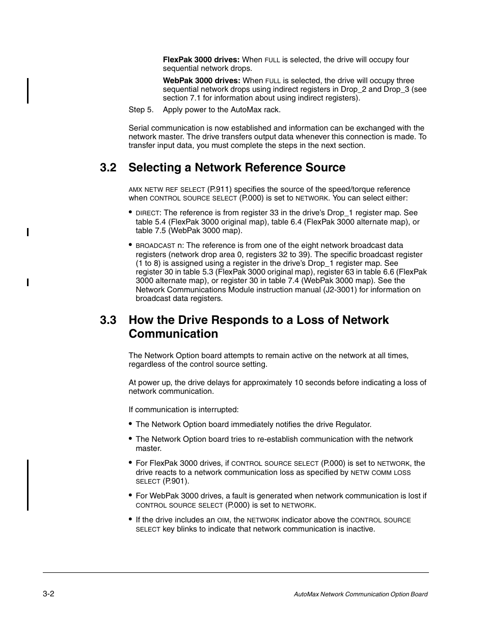 Step 5. apply power to the automax rack, 2 selecting a network reference source | Rockwell Automation FlexPak/WebPak 3000 DC Drive AutoMax Network Communication Board User Manual | Page 20 / 108