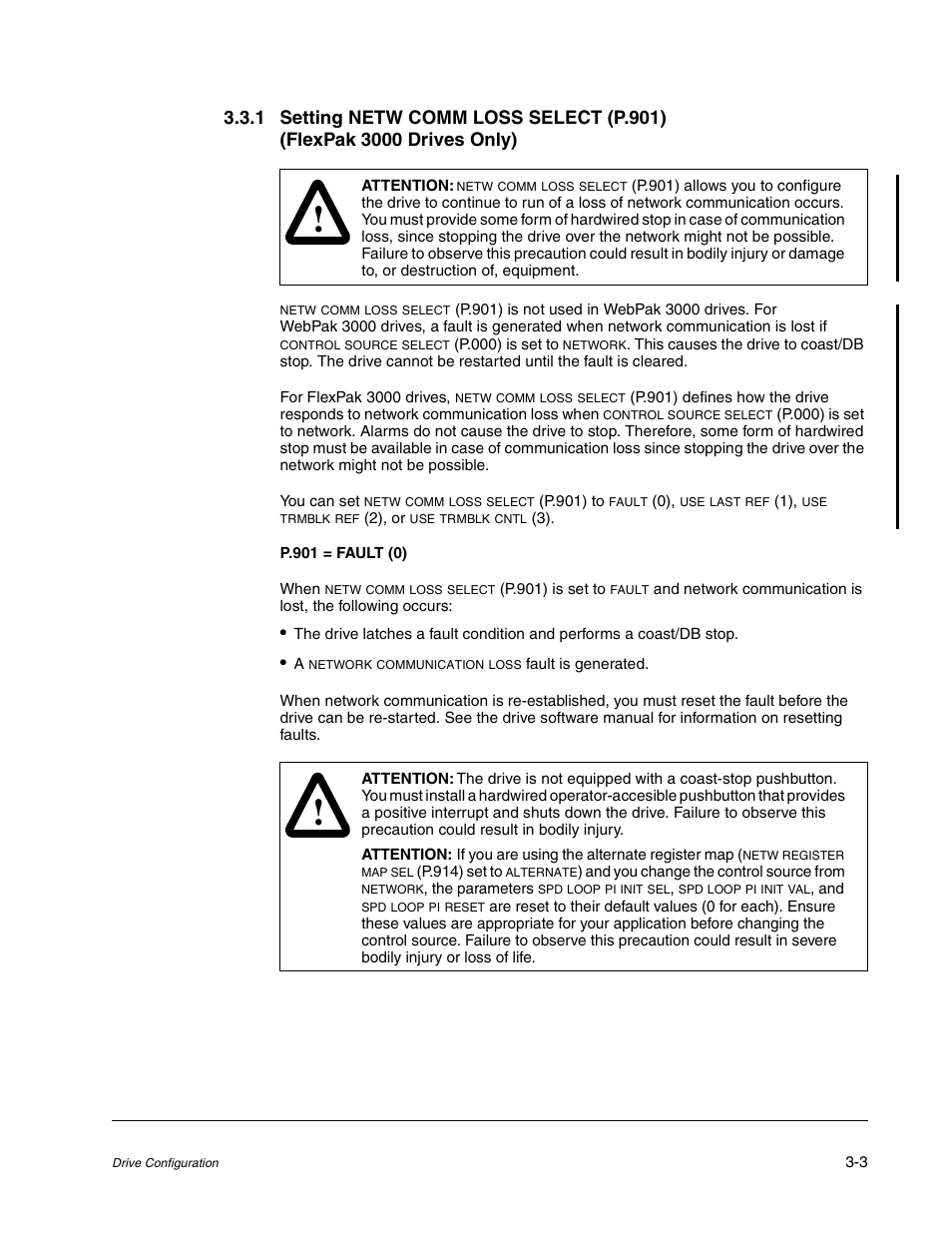 P.901 = fault (0) | Rockwell Automation FlexPak/WebPak 3000 DC Drive AutoMax Network Communication Board User Manual | Page 21 / 108