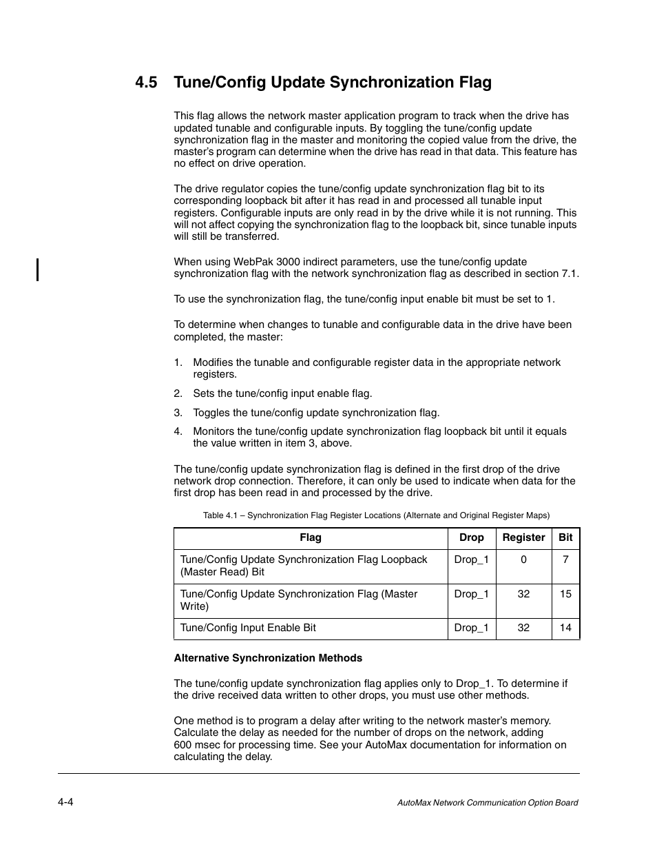5 tune/config update synchronization flag, Sets the tune/config input enable flag, Drop_1 | Alternative synchronization methods | Rockwell Automation FlexPak/WebPak 3000 DC Drive AutoMax Network Communication Board User Manual | Page 26 / 108