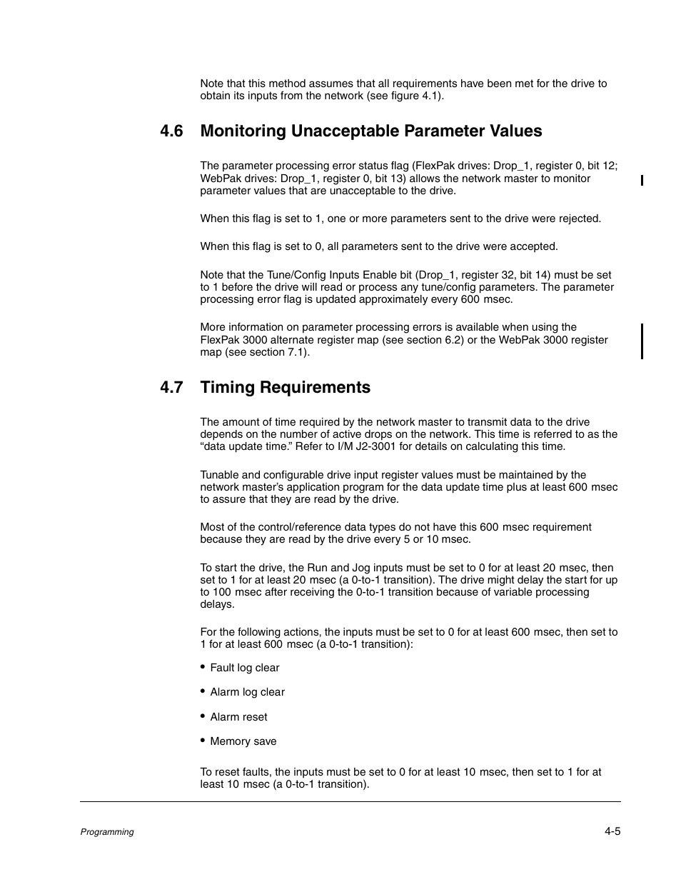 6 monitoring unacceptable parameter values, 7 timing requirements | Rockwell Automation FlexPak/WebPak 3000 DC Drive AutoMax Network Communication Board User Manual | Page 27 / 108