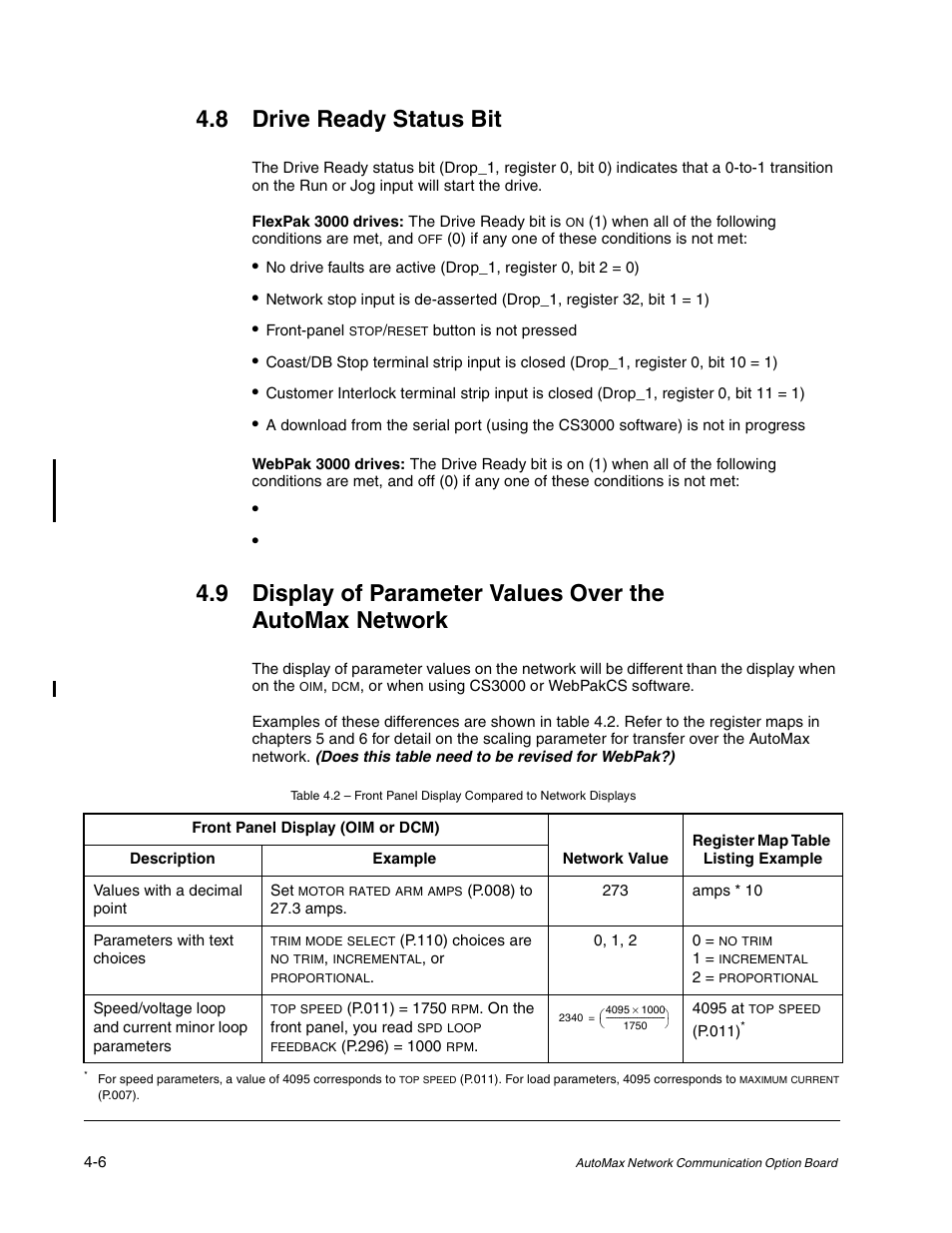 8 drive ready status bit | Rockwell Automation FlexPak/WebPak 3000 DC Drive AutoMax Network Communication Board User Manual | Page 28 / 108