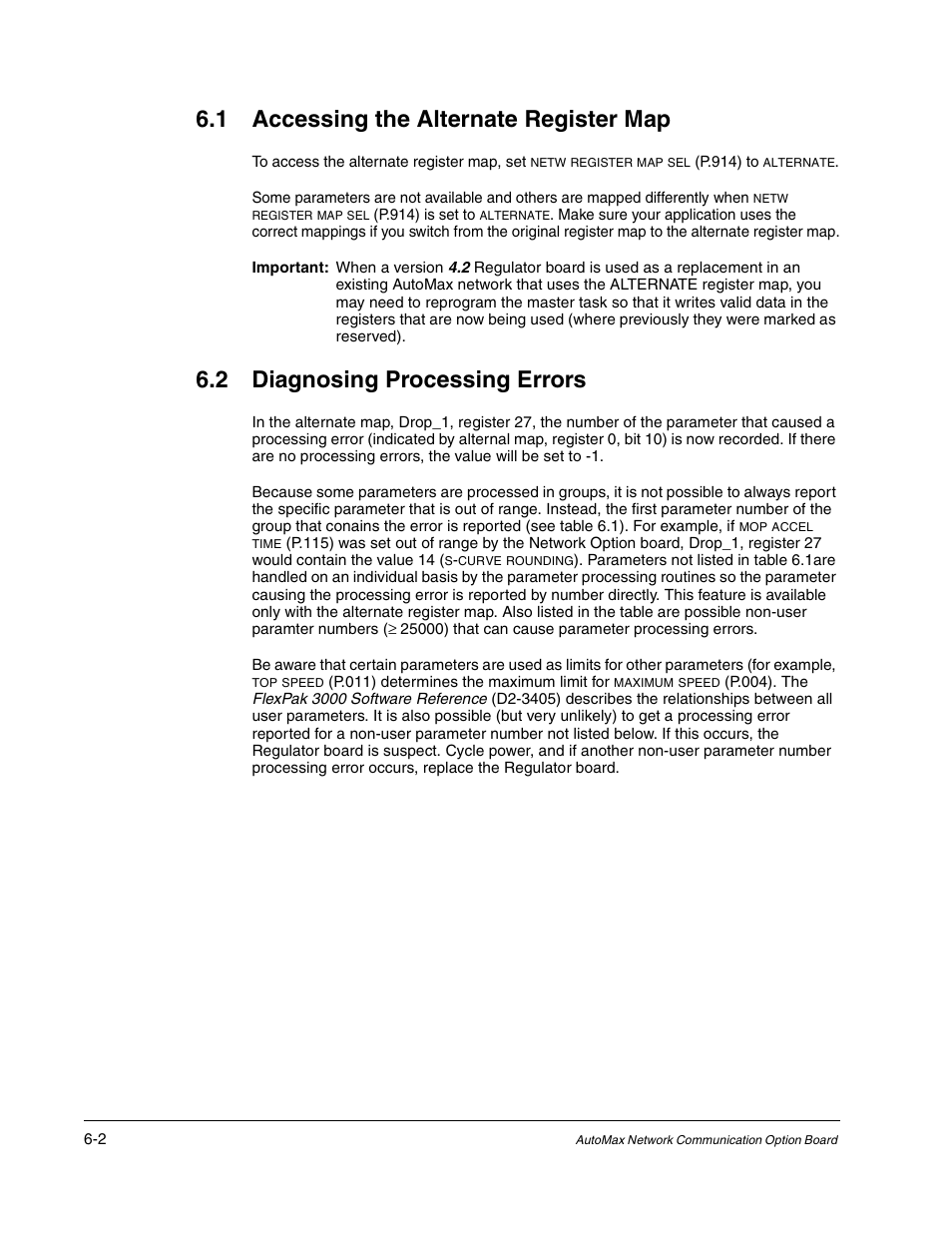 1 accessing the alternate register map, 2 diagnosing processing errors | Rockwell Automation FlexPak/WebPak 3000 DC Drive AutoMax Network Communication Board User Manual | Page 50 / 108