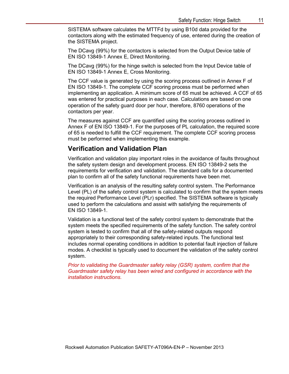 Verification and validation plan | Rockwell Automation Safety Function: Hinge Switch User Manual | Page 11 / 16