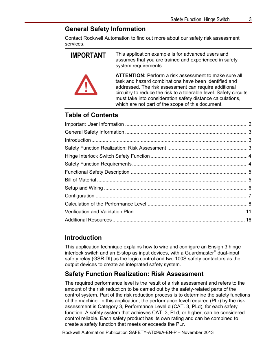 Rockwell Automation Safety Function: Hinge Switch User Manual | Page 3 / 16