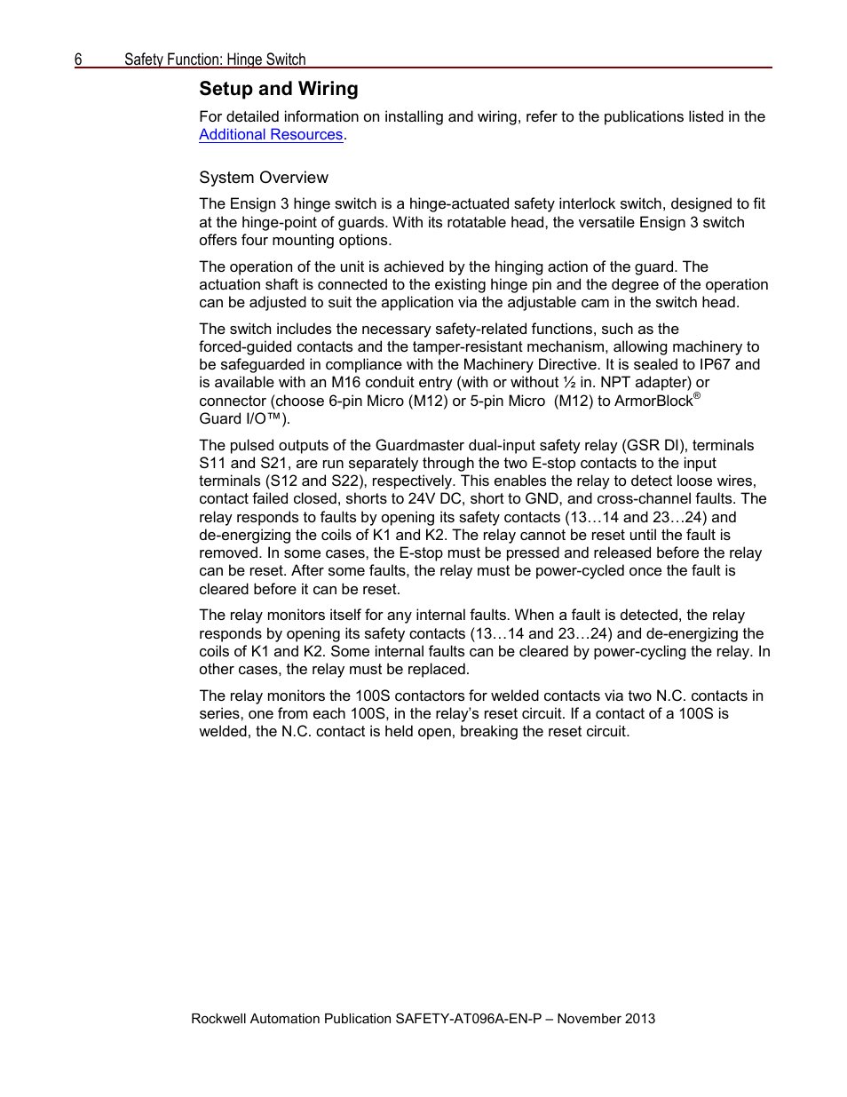Setup and wiring | Rockwell Automation Safety Function: Hinge Switch User Manual | Page 6 / 16