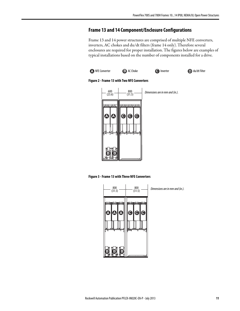 Frame 13 and 14 component/enclosure configurations | Rockwell Automation 20D PowerFlex 700S/700H Frames 10...14 IP00, NEMA/UL Open Power Structures User Manual | Page 11 / 64