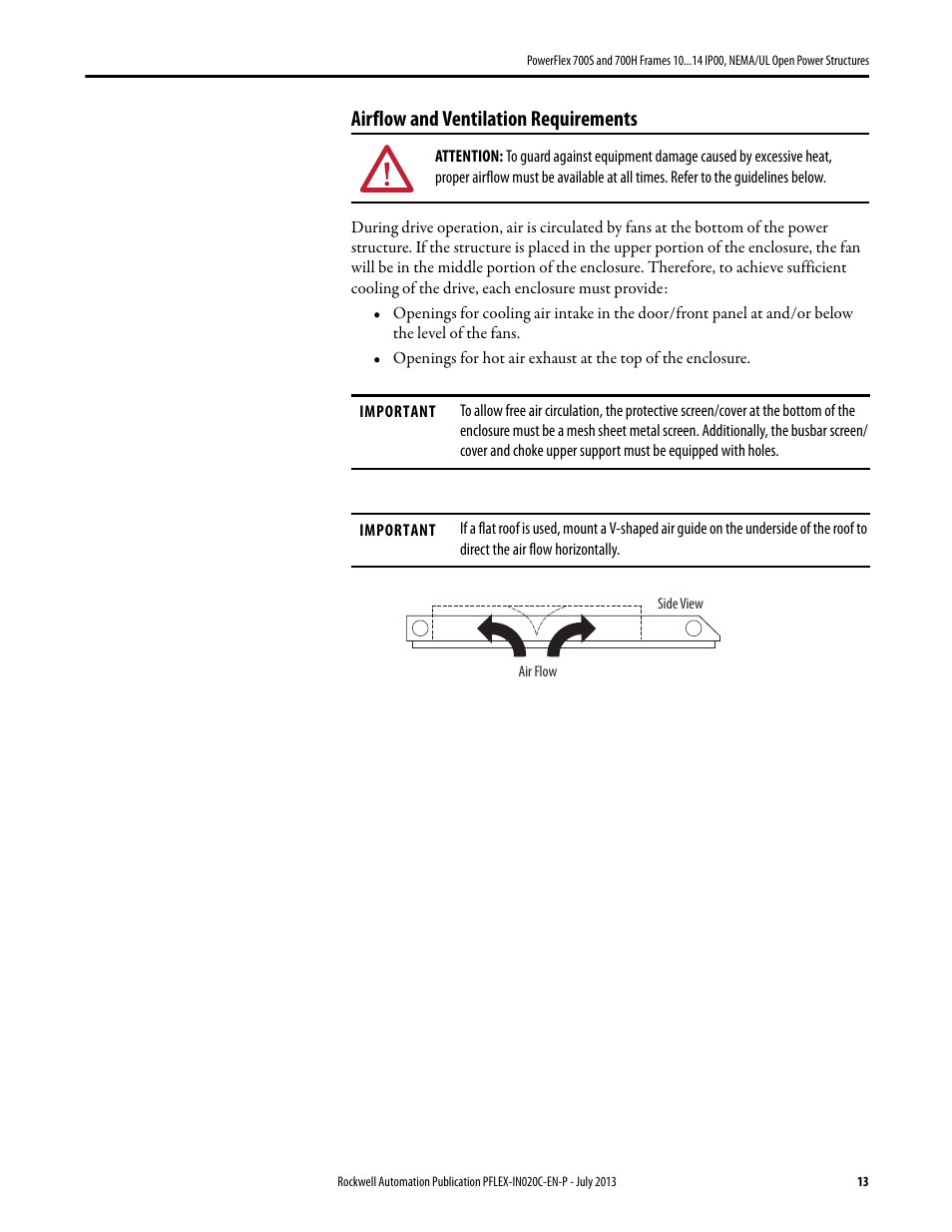 Airflow and ventilation requirements | Rockwell Automation 20D PowerFlex 700S/700H Frames 10...14 IP00, NEMA/UL Open Power Structures User Manual | Page 13 / 64