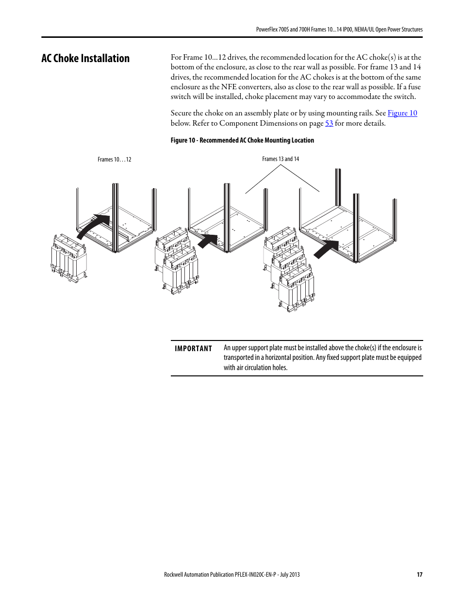 Ac choke installation | Rockwell Automation 20D PowerFlex 700S/700H Frames 10...14 IP00, NEMA/UL Open Power Structures User Manual | Page 17 / 64