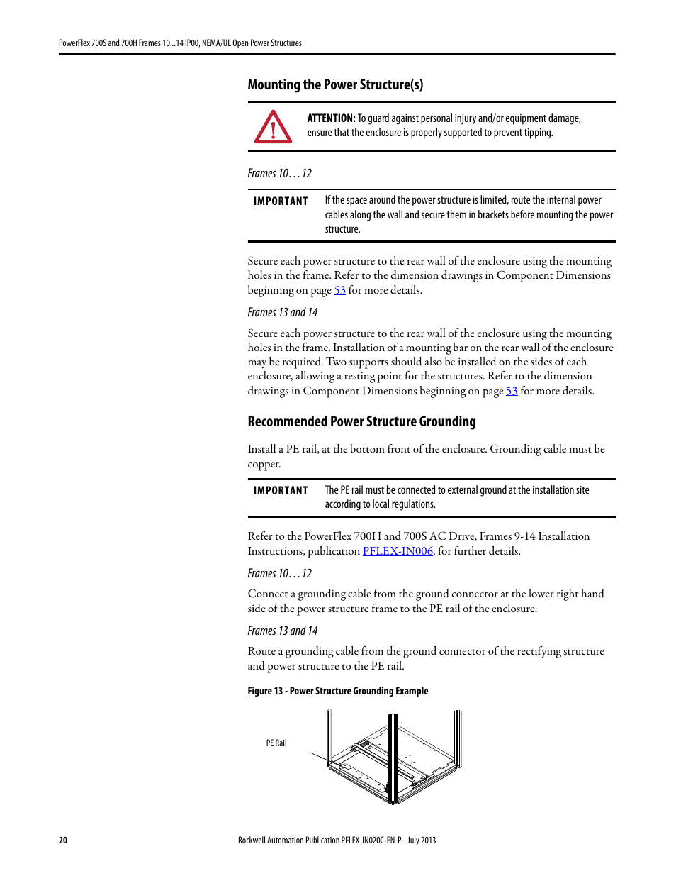 Mounting the power structure(s), Recommended power structure grounding | Rockwell Automation 20D PowerFlex 700S/700H Frames 10...14 IP00, NEMA/UL Open Power Structures User Manual | Page 20 / 64