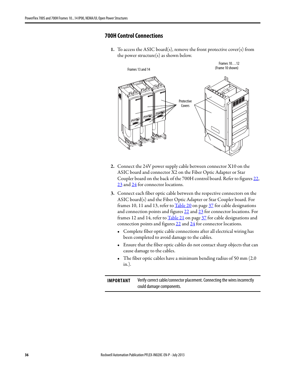 700h control connections | Rockwell Automation 20D PowerFlex 700S/700H Frames 10...14 IP00, NEMA/UL Open Power Structures User Manual | Page 36 / 64
