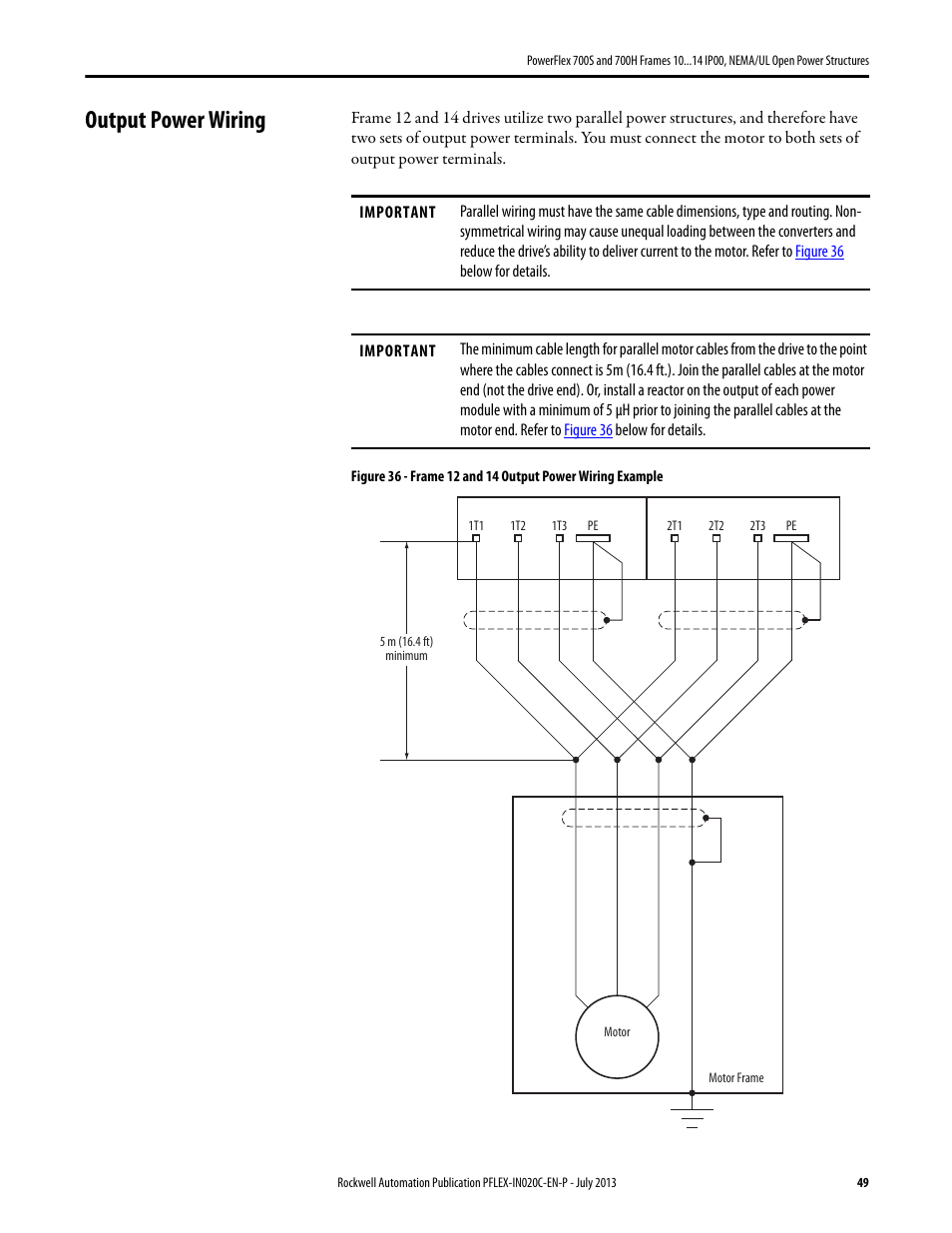 Output power wiring | Rockwell Automation 20D PowerFlex 700S/700H Frames 10...14 IP00, NEMA/UL Open Power Structures User Manual | Page 49 / 64