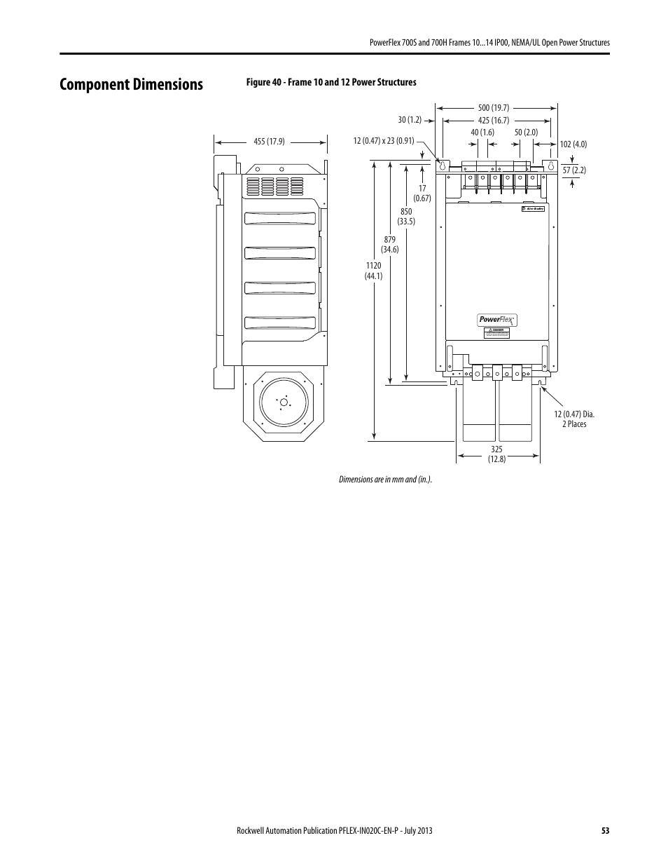 Component dimensions | Rockwell Automation 20D PowerFlex 700S/700H Frames 10...14 IP00, NEMA/UL Open Power Structures User Manual | Page 53 / 64