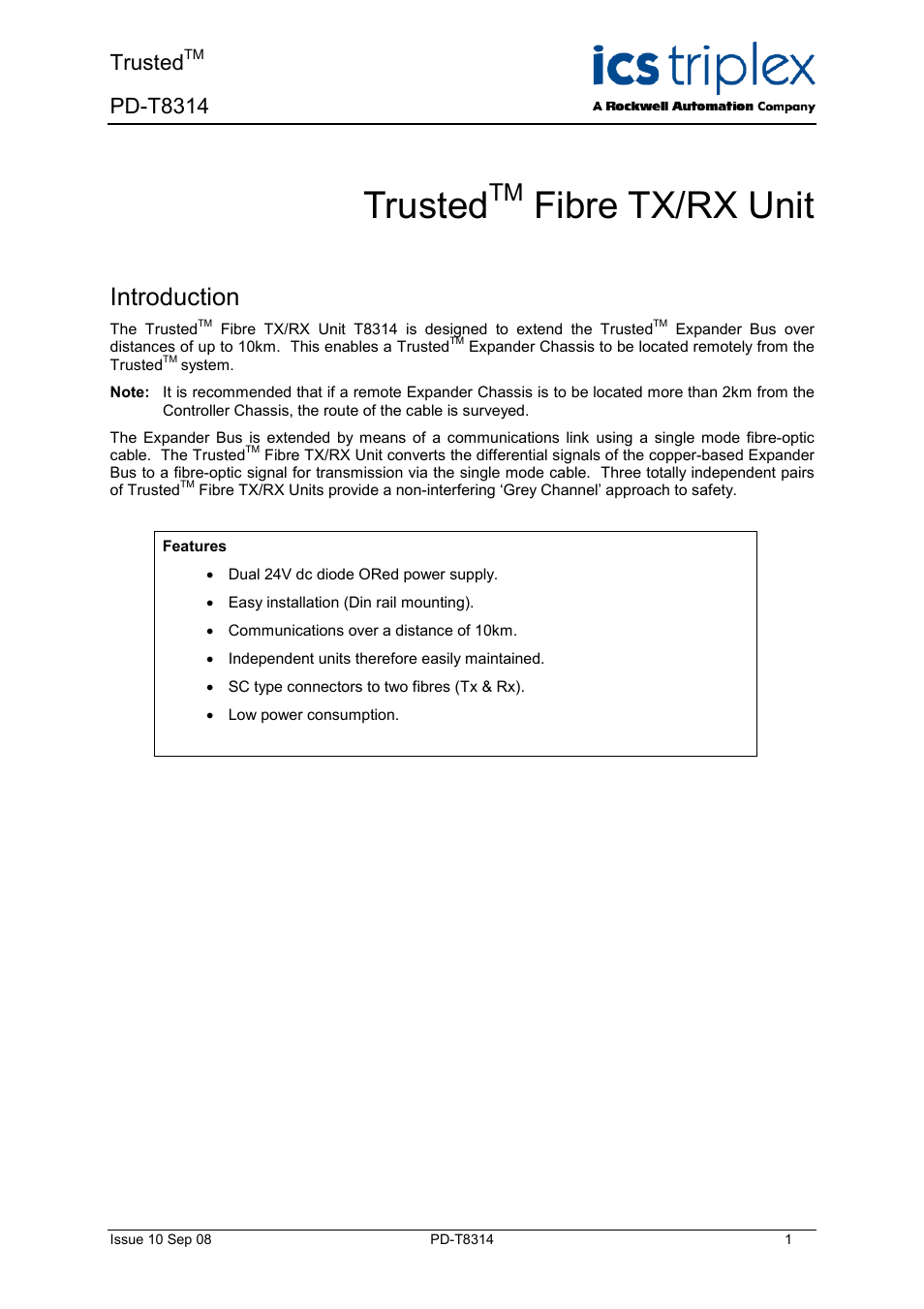 Rockwell Automation T8314 Trusted Fibre TR/TX Unit User Manual | 14 pages