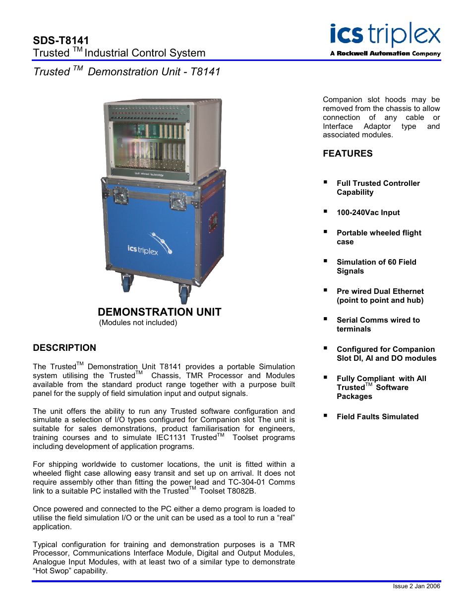 Rockwell Automation T8141 Trusted Demonstration Unit User Manual | 2 pages