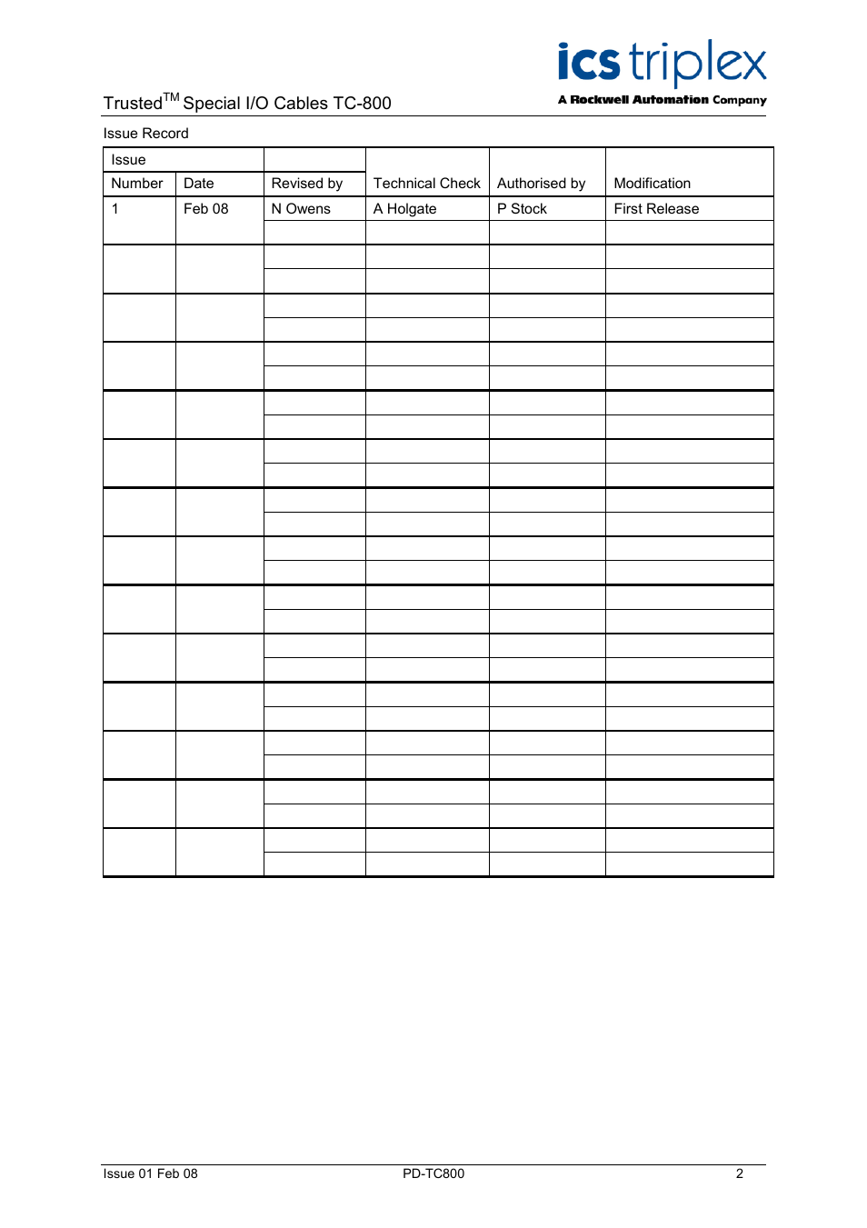 Trusted, Special i/o cables tc-800 | Rockwell Automation TC800 Trusted Special I/O Cables User Manual | Page 2 / 8