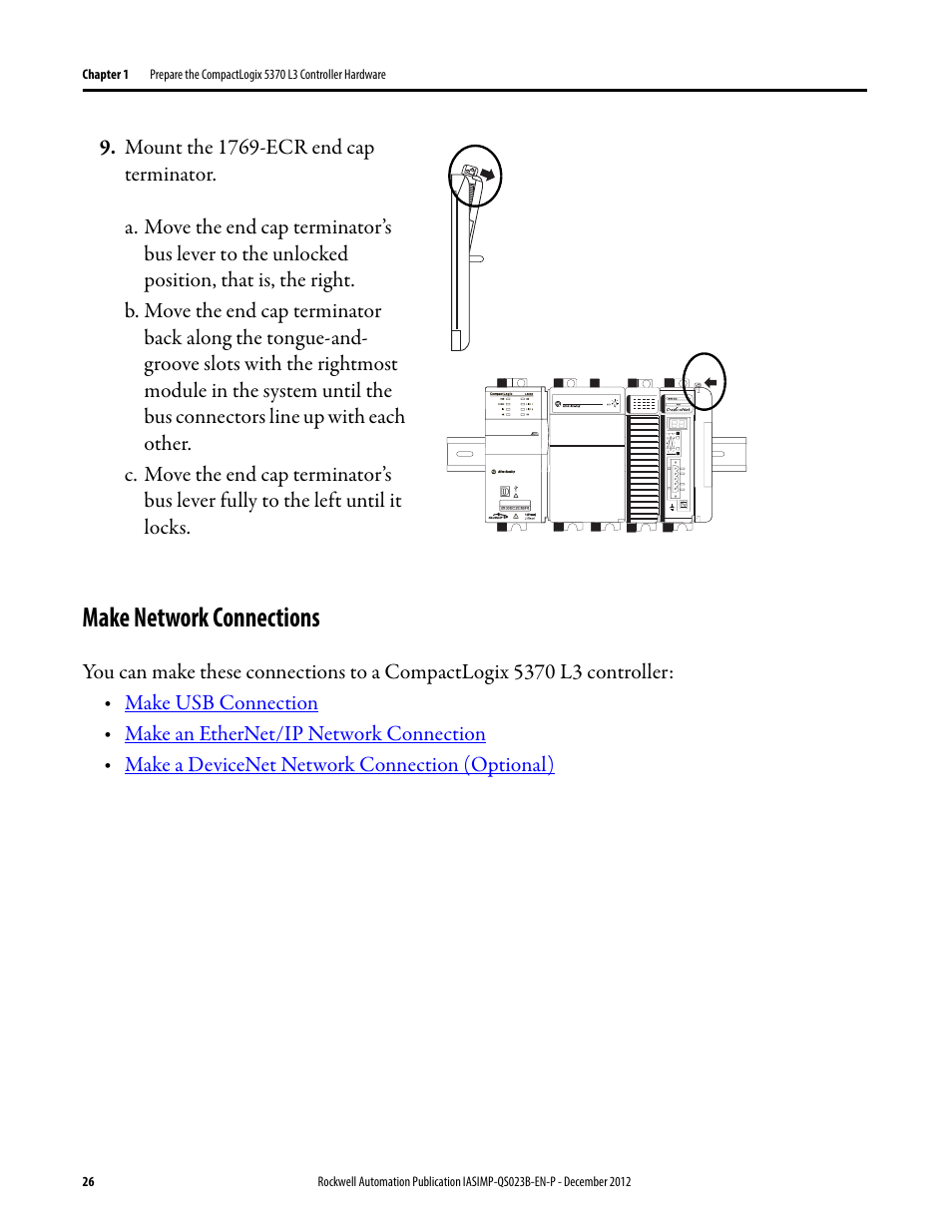 Make network connections, Make network, Connections | Rockwell Automation 1769-L30ER_L30ERM_L30ER-NSE_L33ERM_L33ER_L36ERM CompactLogix 5370 L3 Controllers Quick Start User Manual | Page 26 / 88