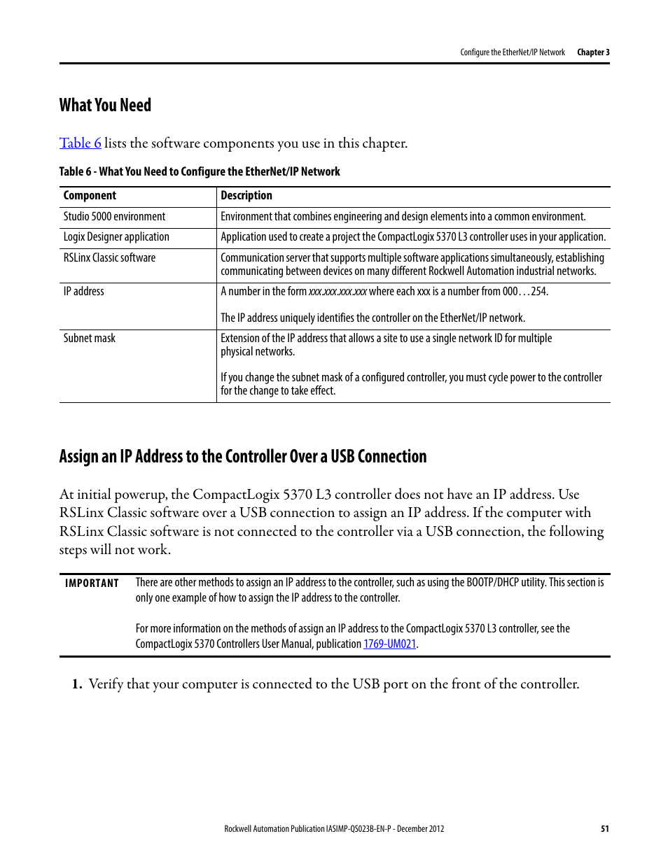 What you need | Rockwell Automation 1769-L30ER_L30ERM_L30ER-NSE_L33ERM_L33ER_L36ERM CompactLogix 5370 L3 Controllers Quick Start User Manual | Page 51 / 88