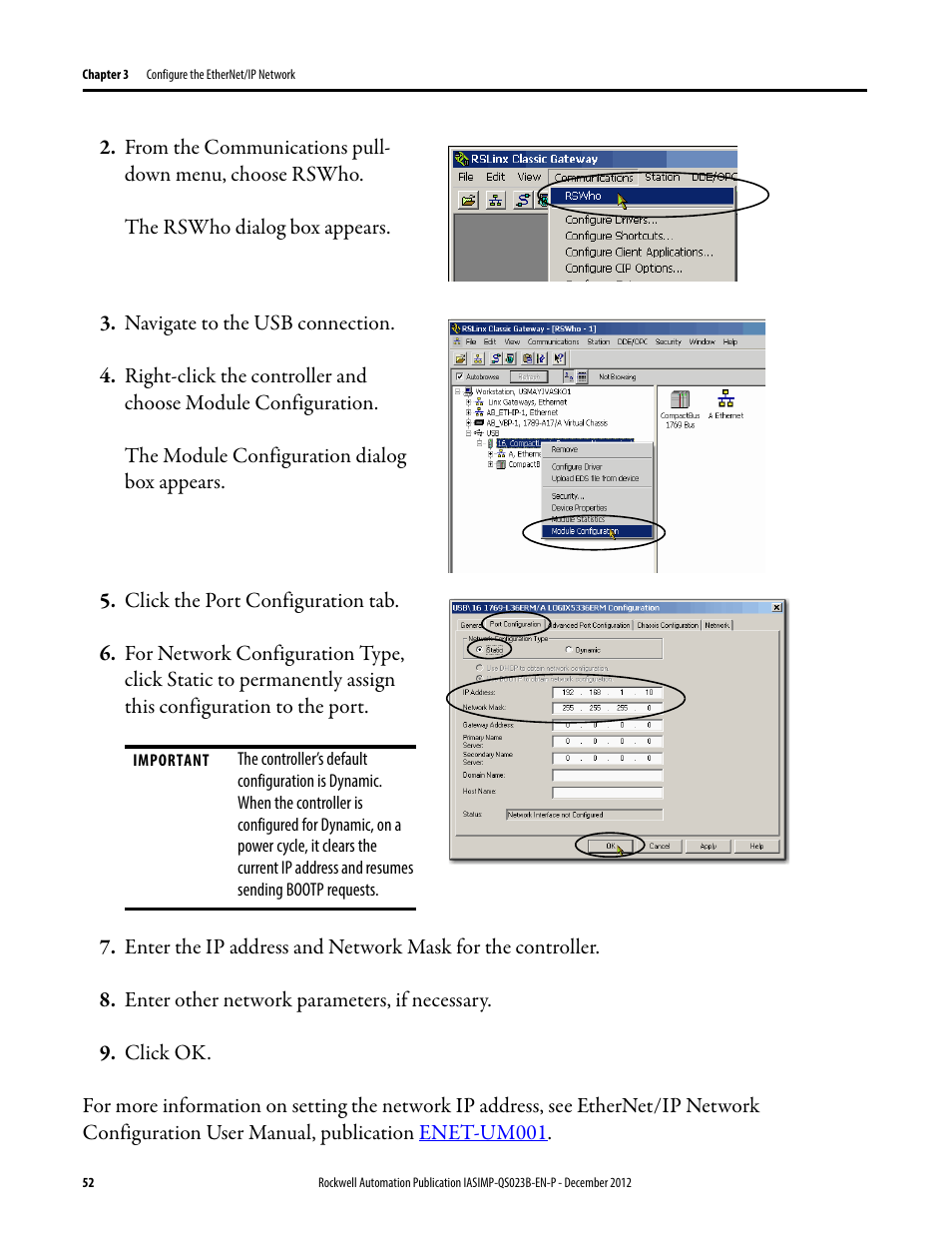 Rockwell Automation 1769-L30ER_L30ERM_L30ER-NSE_L33ERM_L33ER_L36ERM CompactLogix 5370 L3 Controllers Quick Start User Manual | Page 52 / 88