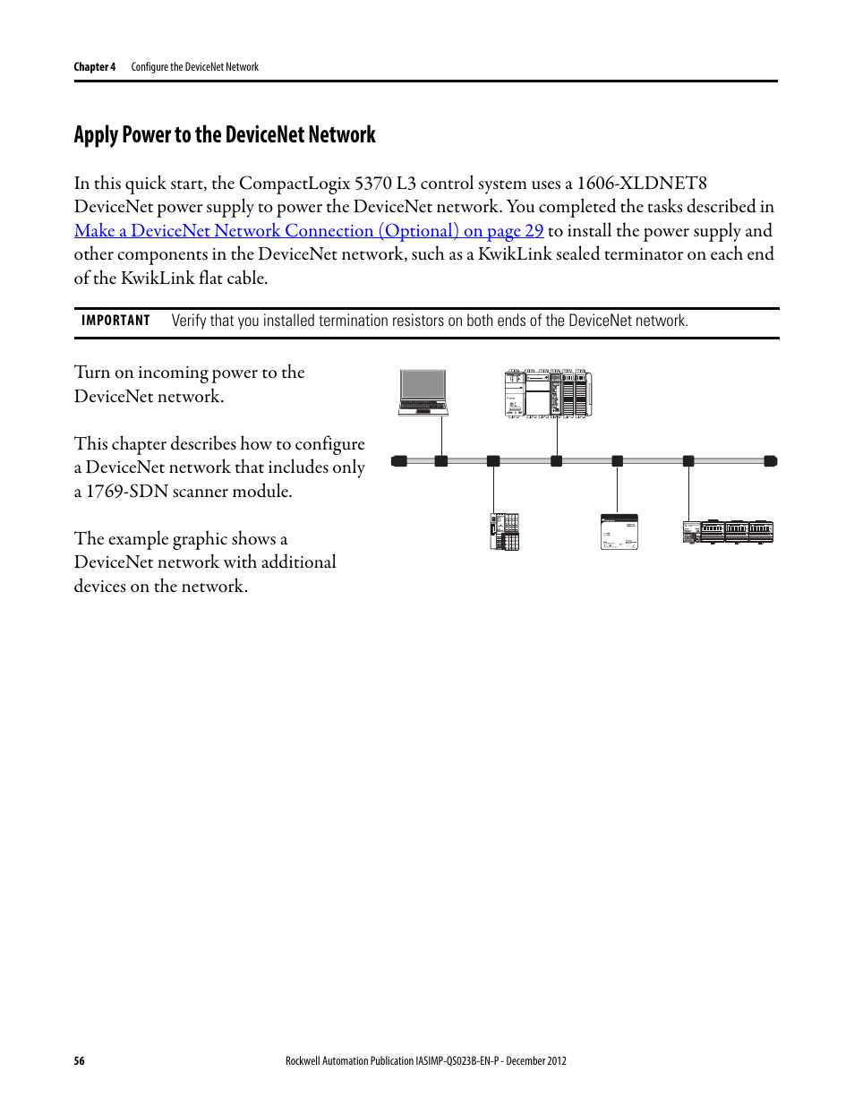 Apply power to the devicenet network, Apply power to the, Devicenet network | Rockwell Automation 1769-L30ER_L30ERM_L30ER-NSE_L33ERM_L33ER_L36ERM CompactLogix 5370 L3 Controllers Quick Start User Manual | Page 56 / 88