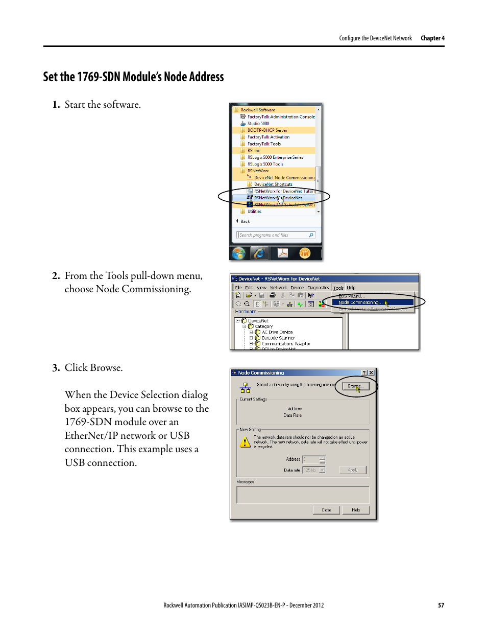 Set the 1769-sdn module’s node address, Set the 1769-sdn, Module’s node address | Rockwell Automation 1769-L30ER_L30ERM_L30ER-NSE_L33ERM_L33ER_L36ERM CompactLogix 5370 L3 Controllers Quick Start User Manual | Page 57 / 88