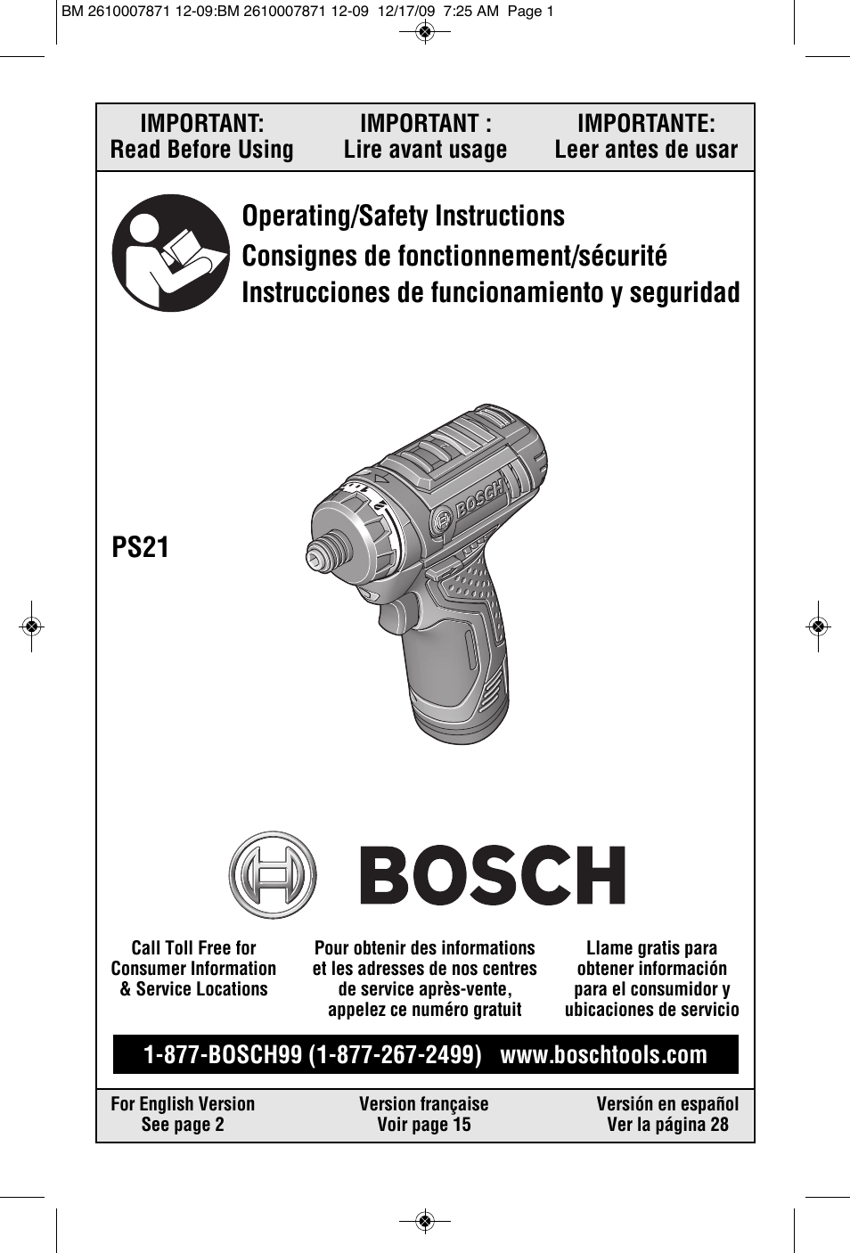 Bosch PS21 User Manual | 44 pages