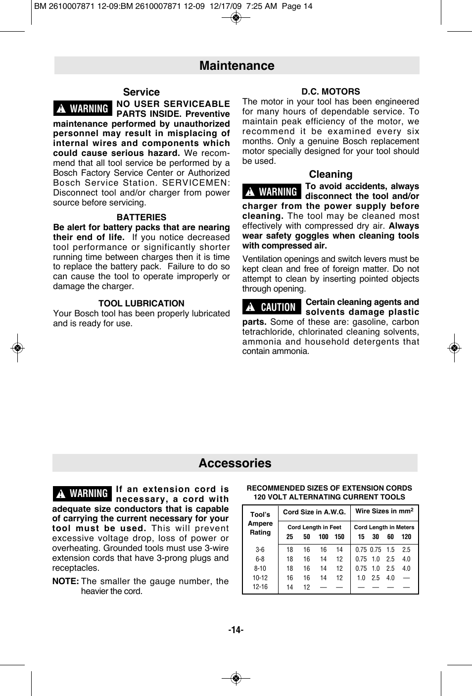 Maintenance, Accessories, Service | Cleaning, Warning, Caution | Bosch PS21 User Manual | Page 14 / 44