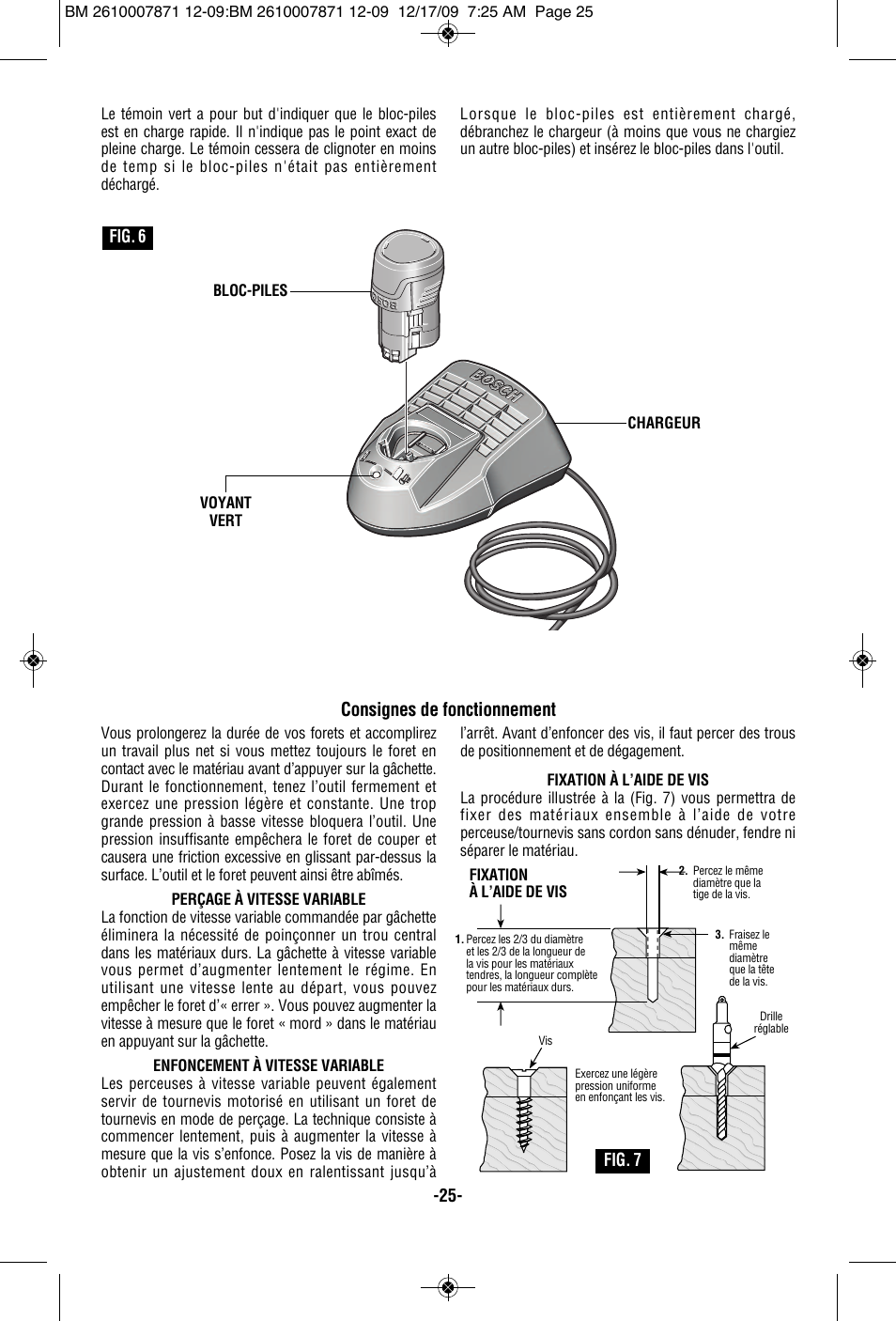 Consignes de fonctionnement | Bosch PS21 User Manual | Page 25 / 44