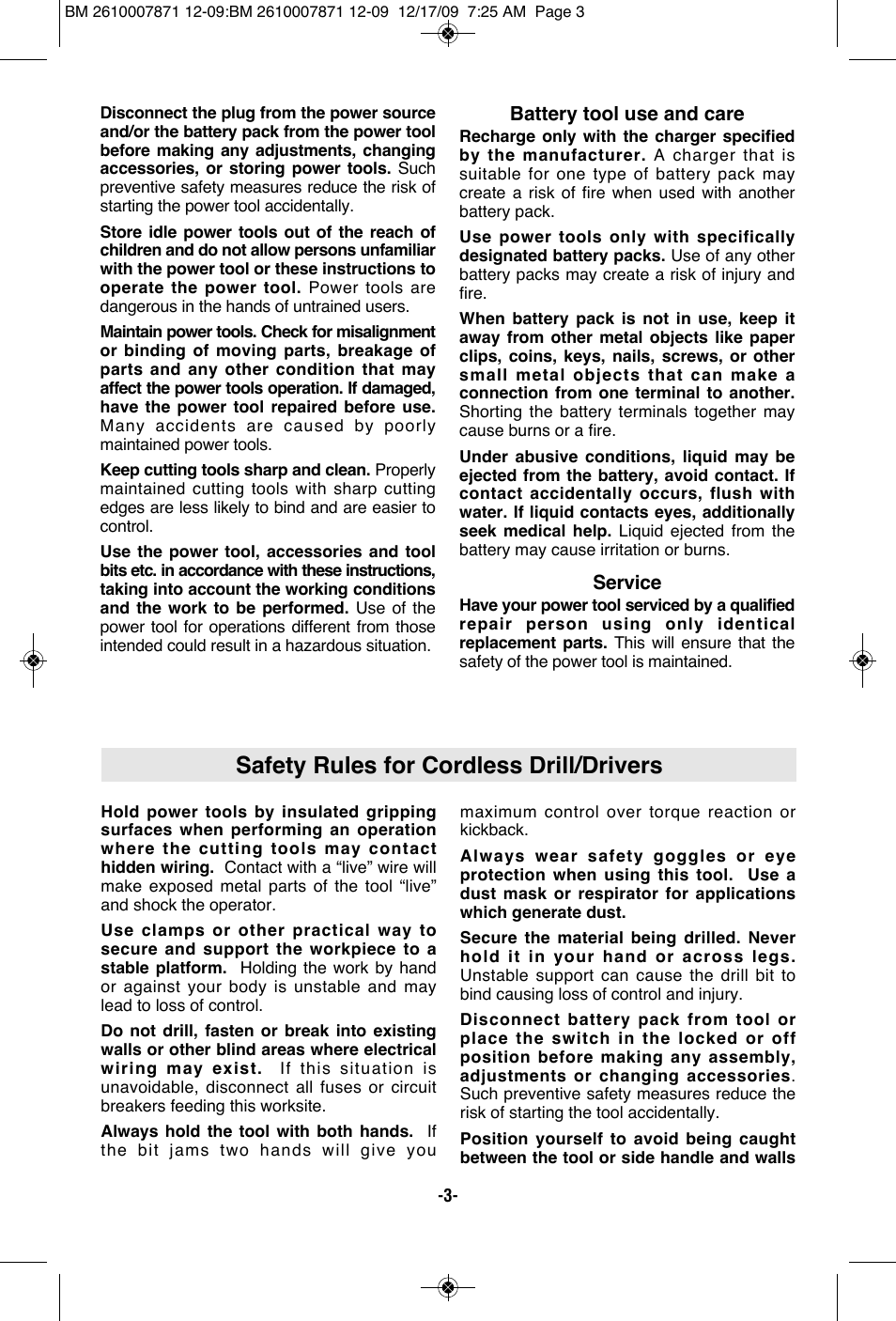 Safety rules for cordless drill/drivers | Bosch PS21 User Manual | Page 3 / 44