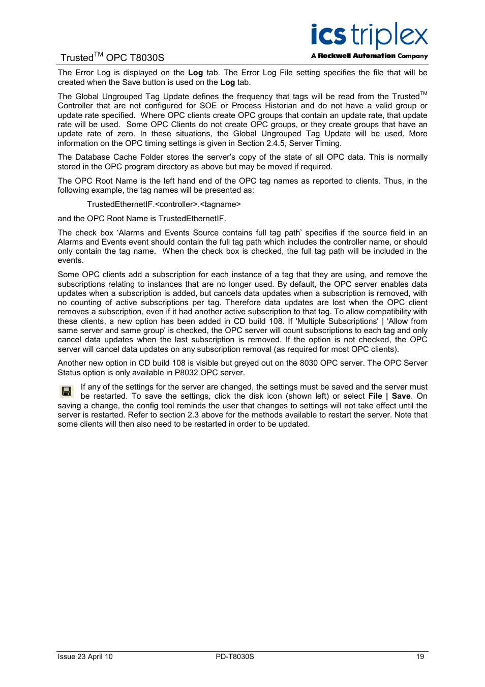 Trusted, Opc t8030s | Rockwell Automation T8030S Trusted OPC Server Package User Manual | Page 19 / 49