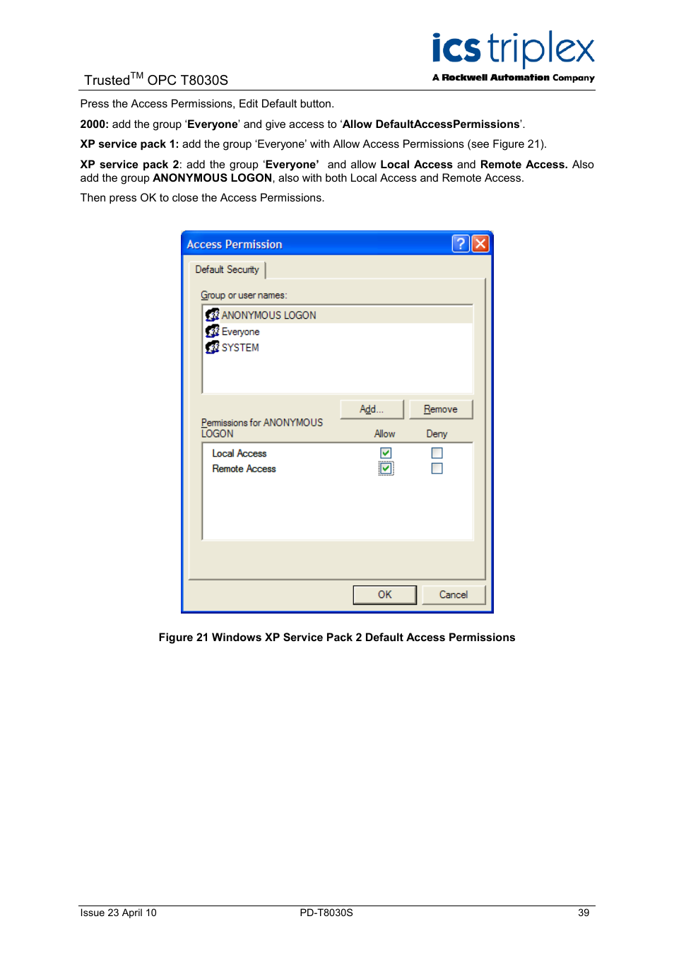 Trusted, Opc t8030s | Rockwell Automation T8030S Trusted OPC Server Package User Manual | Page 39 / 49
