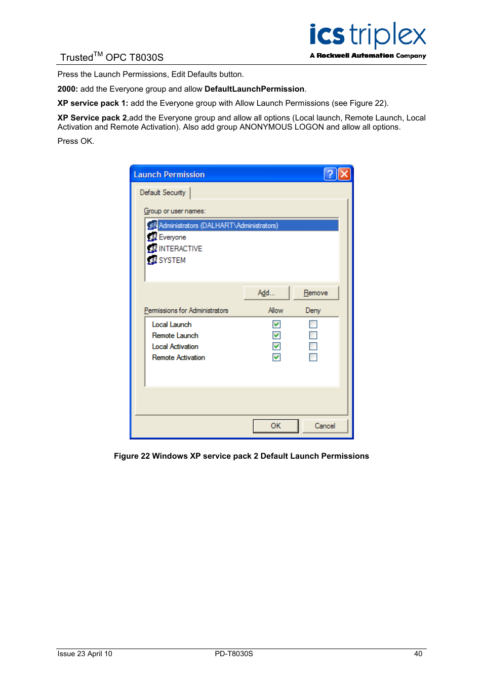 Trusted, Opc t8030s | Rockwell Automation T8030S Trusted OPC Server Package User Manual | Page 40 / 49